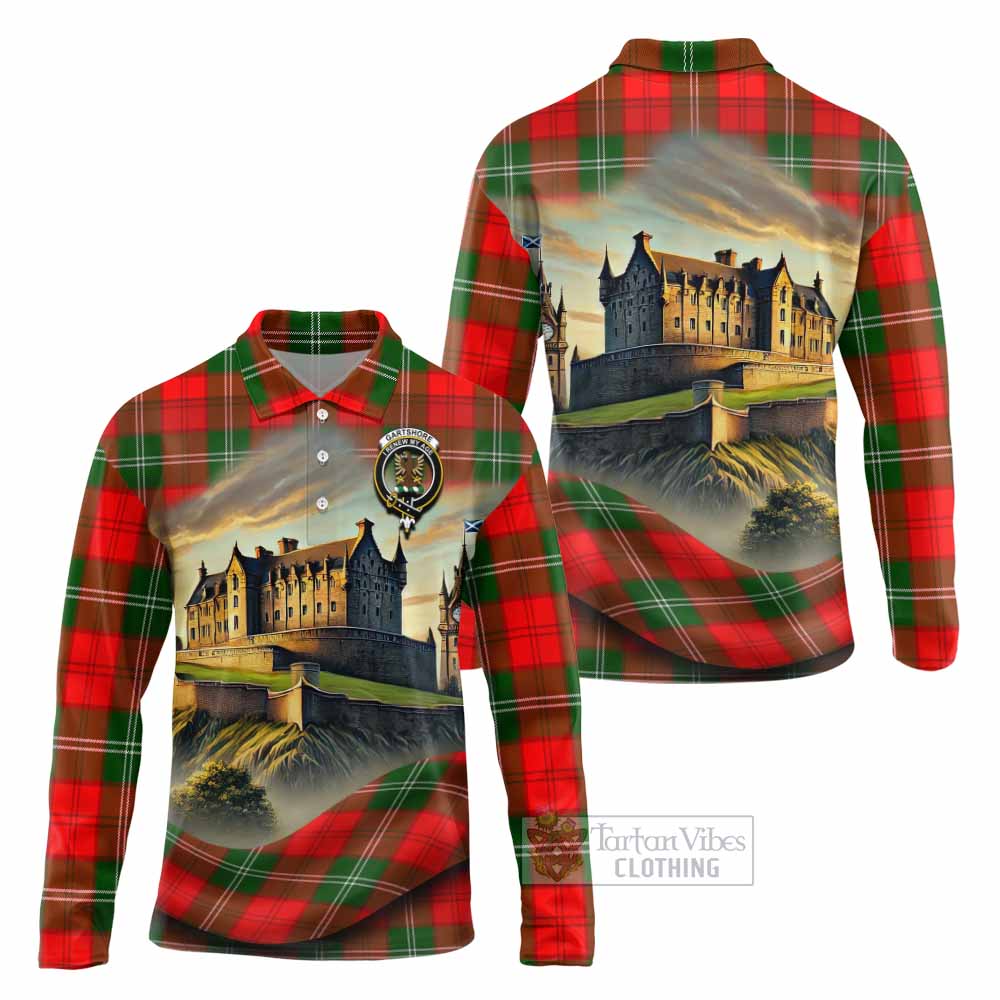 Gartshore Tartan Family Crest Long Sleeve Polo Shirt with Scottish Ancient Castle Style - Tartan Vibes Clothing