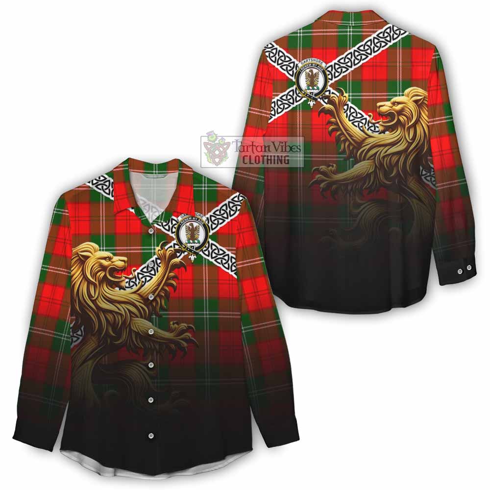 Gartshore Crest Tartan Women's Casual Shirt with Golden Lion Emblem Celtic Style - Tartan Vibes Clothing