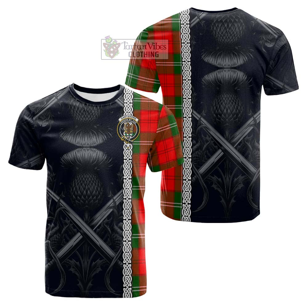 Gartshore Tartan Cotton T-shirt with Family Crest Cross Sword Thistle Celtic Vibes - Tartan Vibes Clothing