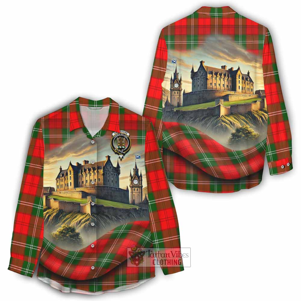Gartshore Tartan Family Crest Women's Casual Shirt with Scottish Ancient Castle Style - Tartan Vibes Clothing