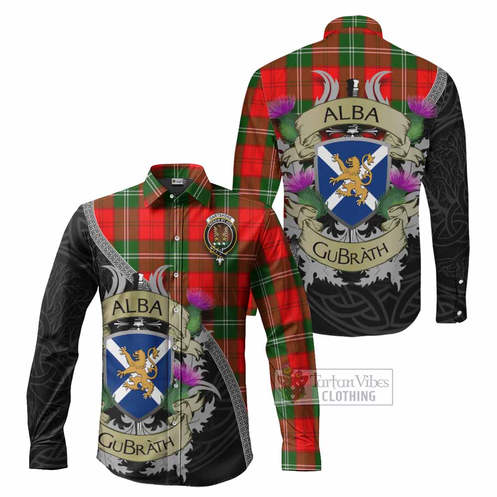 Gartshore Tartan Family Crest Long Sleeve Button Shirt Lion Rampant Royal Thistle Shield Celtic Inspired - Tartan Vibes Clothing