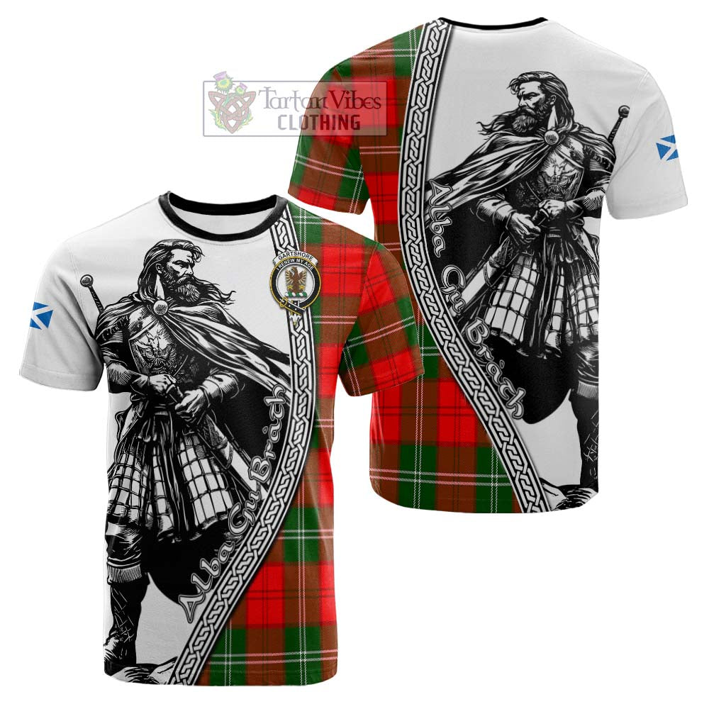 Gartshore Tartan Clan Crest Cotton T-shirt with Highlander Warrior Celtic Style