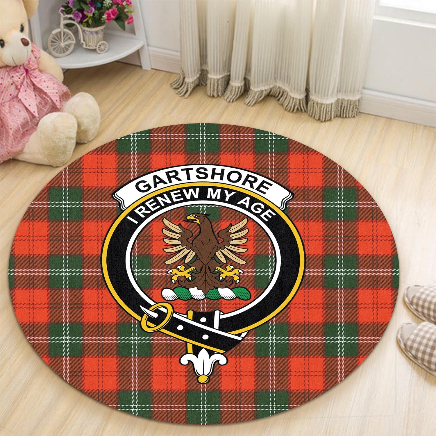 Gartshore Tartan Round Rug with Family Crest - Tartan Vibes Clothing