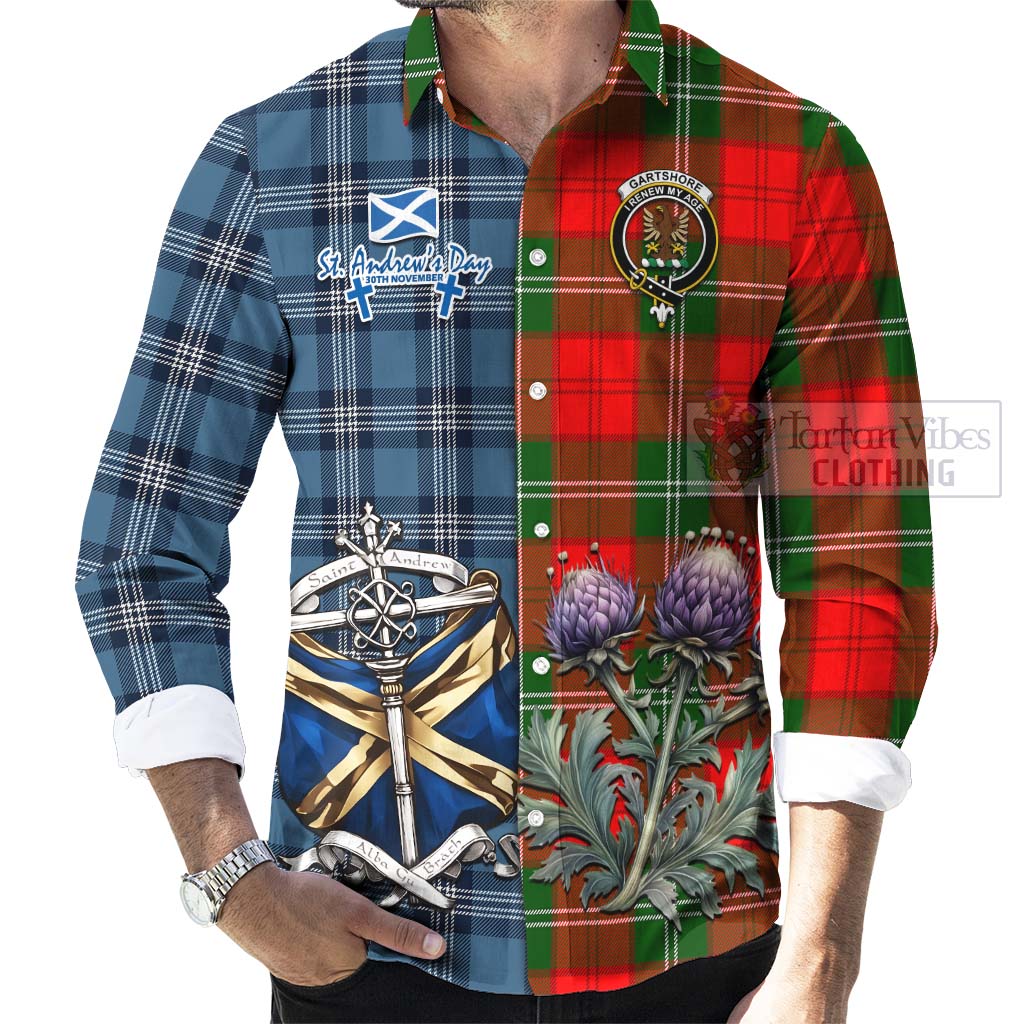 Gartshore Tartan Long Sleeve Button Shirt Happy St. Andrew's Day Half Tartan Style - Tartan Vibes Clothing