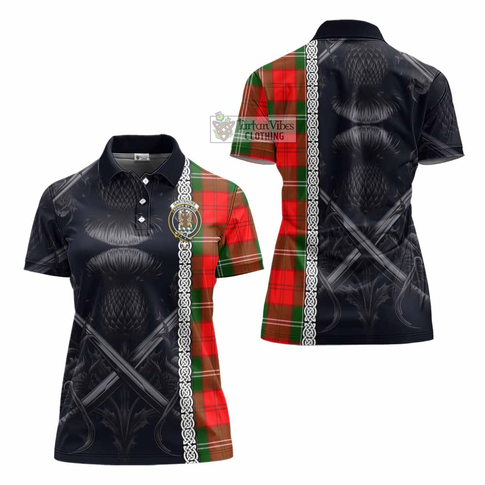 Gartshore Tartan Women's Polo Shirt with Family Crest Cross Sword Thistle Celtic Vibes - Tartan Vibes Clothing