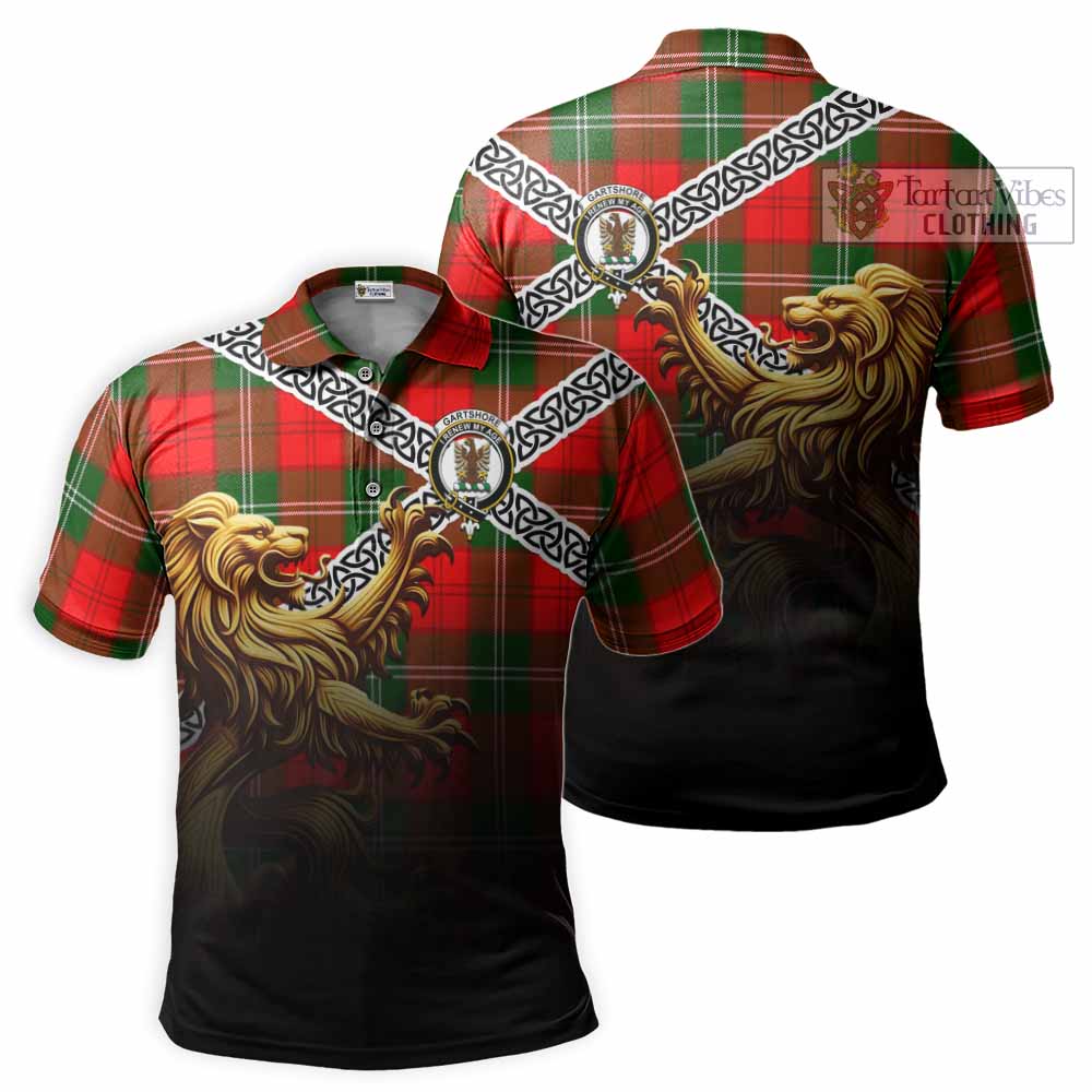 Gartshore Crest Tartan Polo Shirt with Golden Lion Emblem Celtic Style - Tartan Vibes Clothing