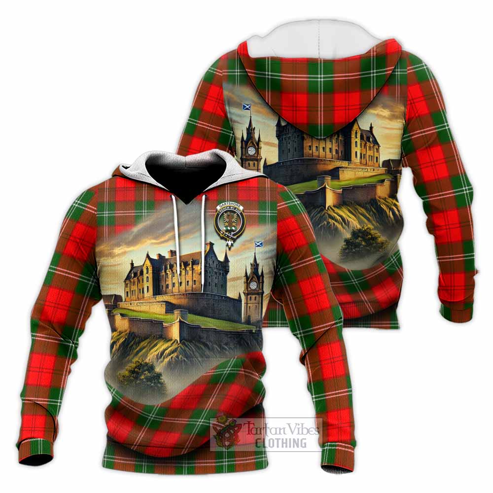 Gartshore Tartan Family Crest Knitted Hoodie with Scottish Ancient Castle Style - Tartan Vibes Clothing