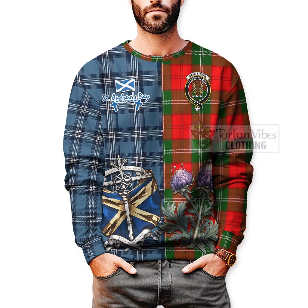 Gartshore Tartan Sweatshirt Happy St. Andrew's Day Half Tartan Style - Tartan Vibes Clothing