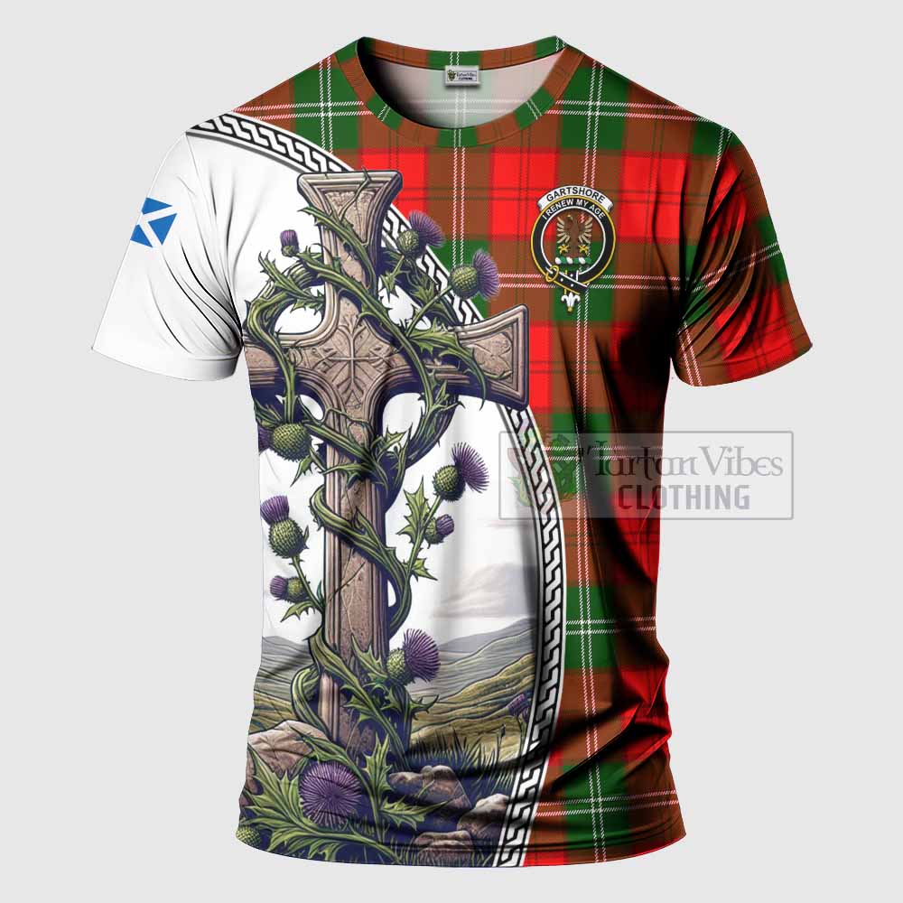 Tartan Vibes Clothing Gartshore Agnew Tartan T-Shirt with Family Crest and St. Andrew's Cross Accented by Thistle Vines