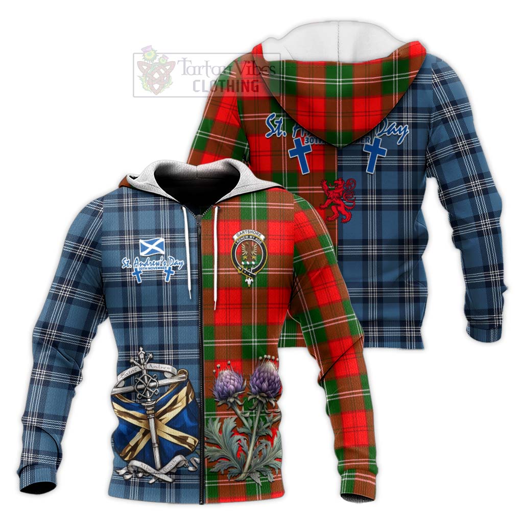 Gartshore Tartan Knitted Hoodie Happy St. Andrew's Day Half Tartan Style Unisex Knitted Zip Hoodie - Tartan Vibes Clothing