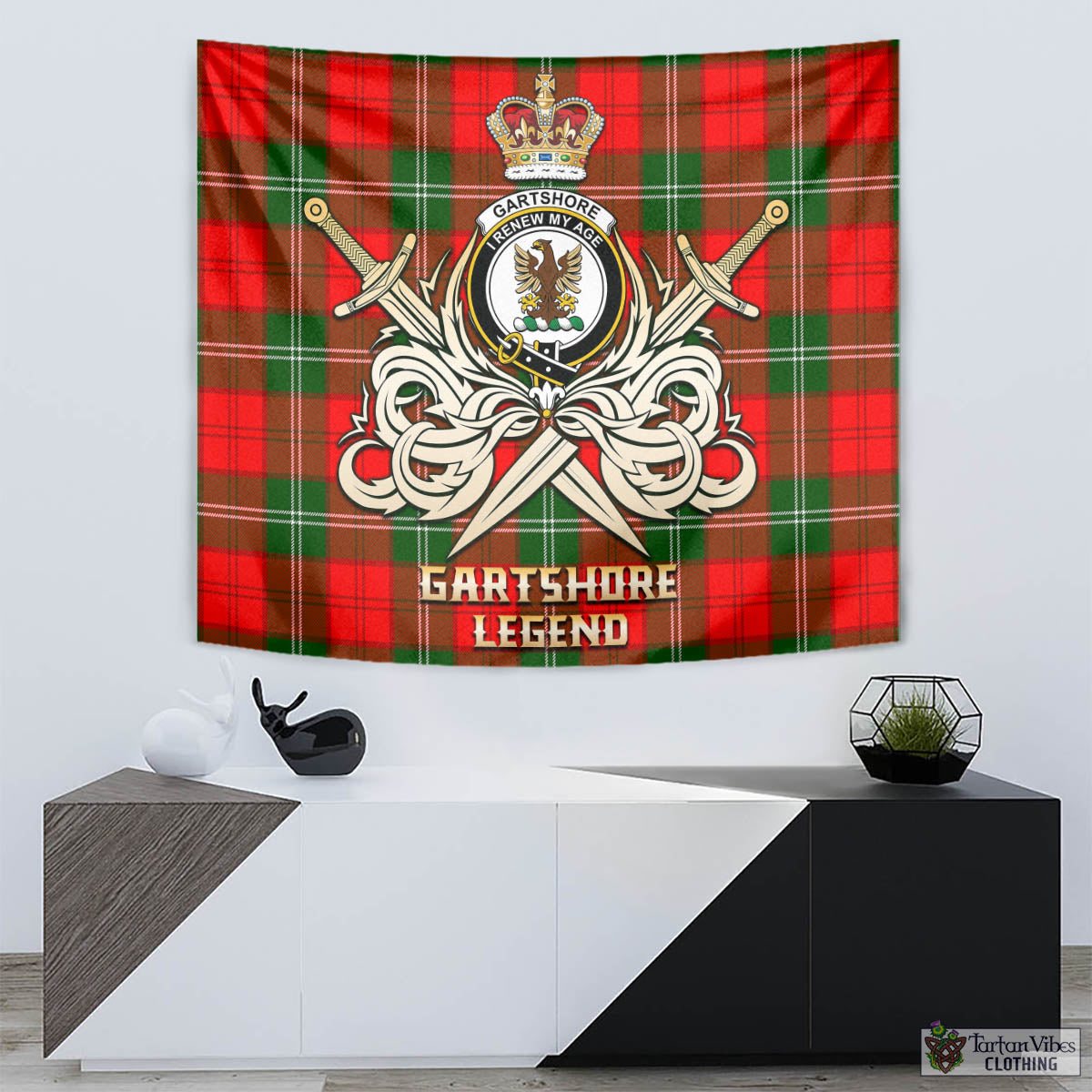 Gartshore Tartan Tapestry with Clan Crest and the Golden Sword of Courageous Legacy - Tartan Vibes Clothing