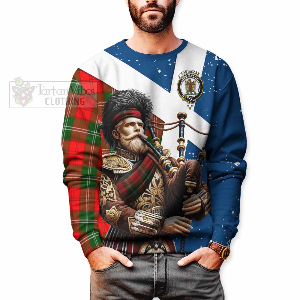 Gartshore Tartan Sweatshirt with Family Crest Scottish Bagpiper Vibes - Tartan Vibes Clothing