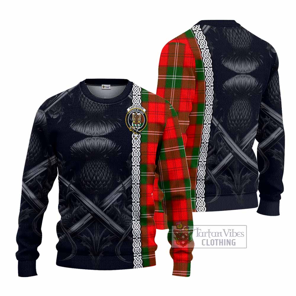 Gartshore Tartan Knitted Sweater with Family Crest Cross Sword Thistle Celtic Vibes - Tartan Vibes Clothing