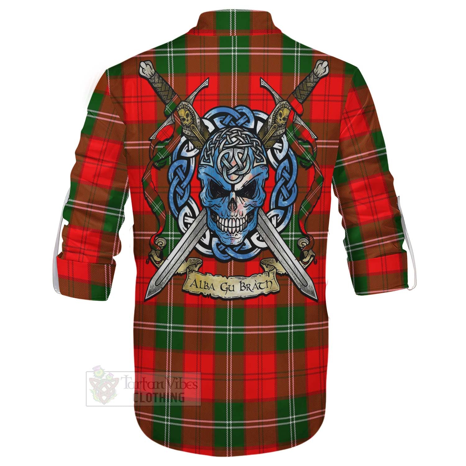 Gartshore Tartan Ghillie Kilt Shirt with Family Crest Celtic Skull Style - Tartan Vibes Clothing