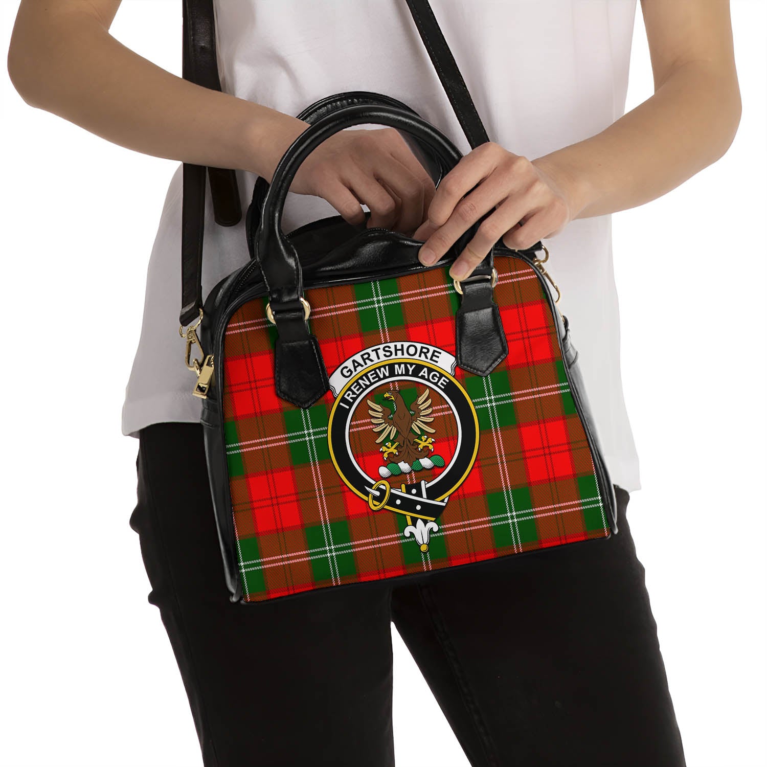Gartshore Tartan Shoulder Handbags with Family Crest - Tartan Vibes Clothing