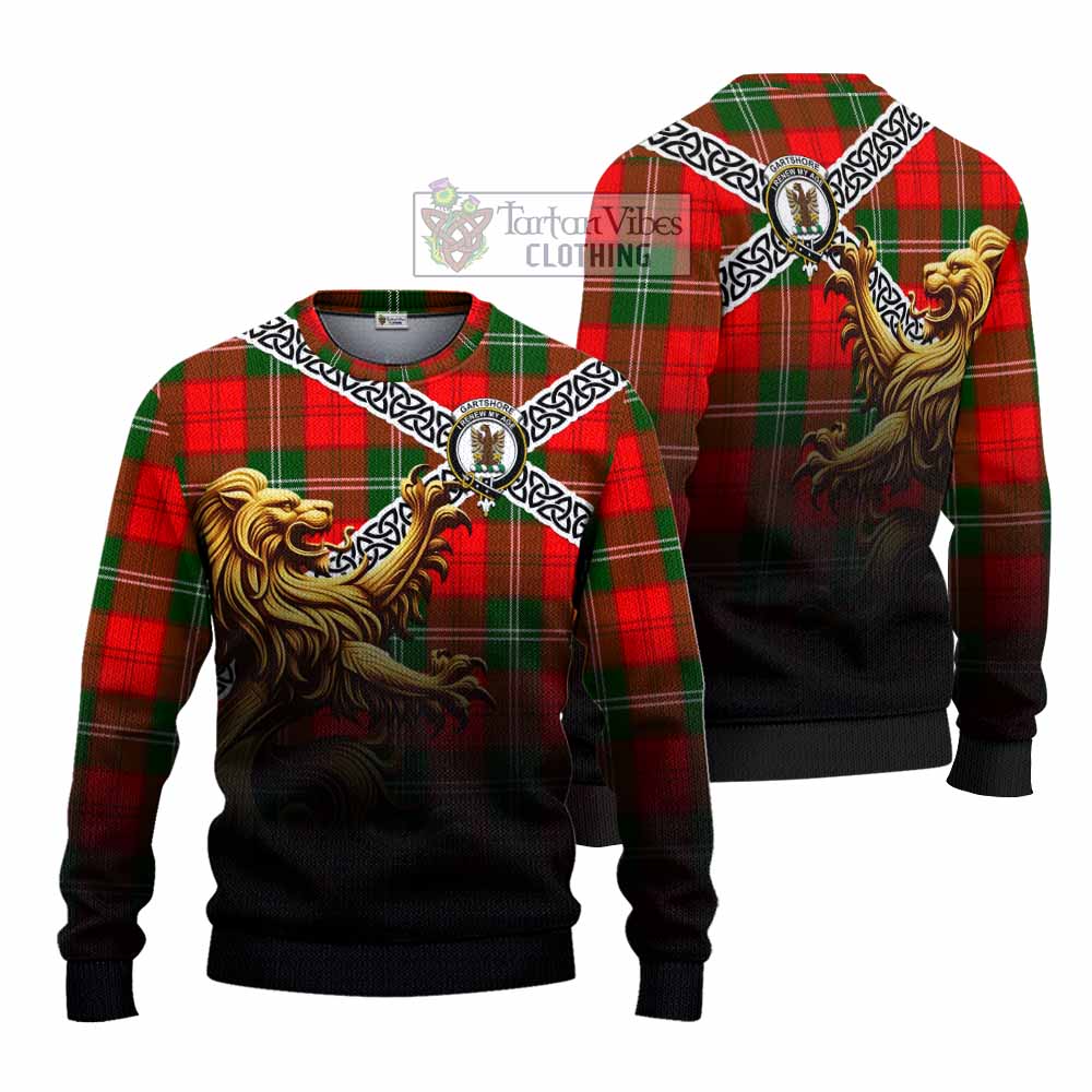Gartshore Crest Tartan Knitted Sweater with Golden Lion Emblem Celtic Style - Tartan Vibes Clothing