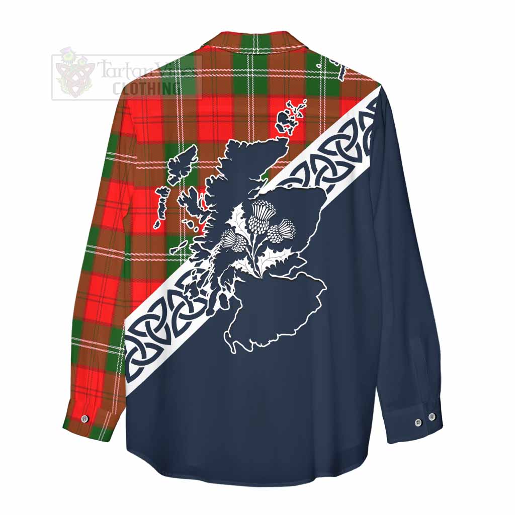 Gartshore Tartan Women's Casual Shirt Featuring Thistle and Scotland Map - Tartan Vibes Clothing