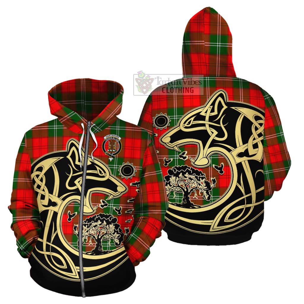 Gartshore Tartan Cotton Hoodie with Family Crest Celtic Wolf Style - Tartan Vibes Clothing
