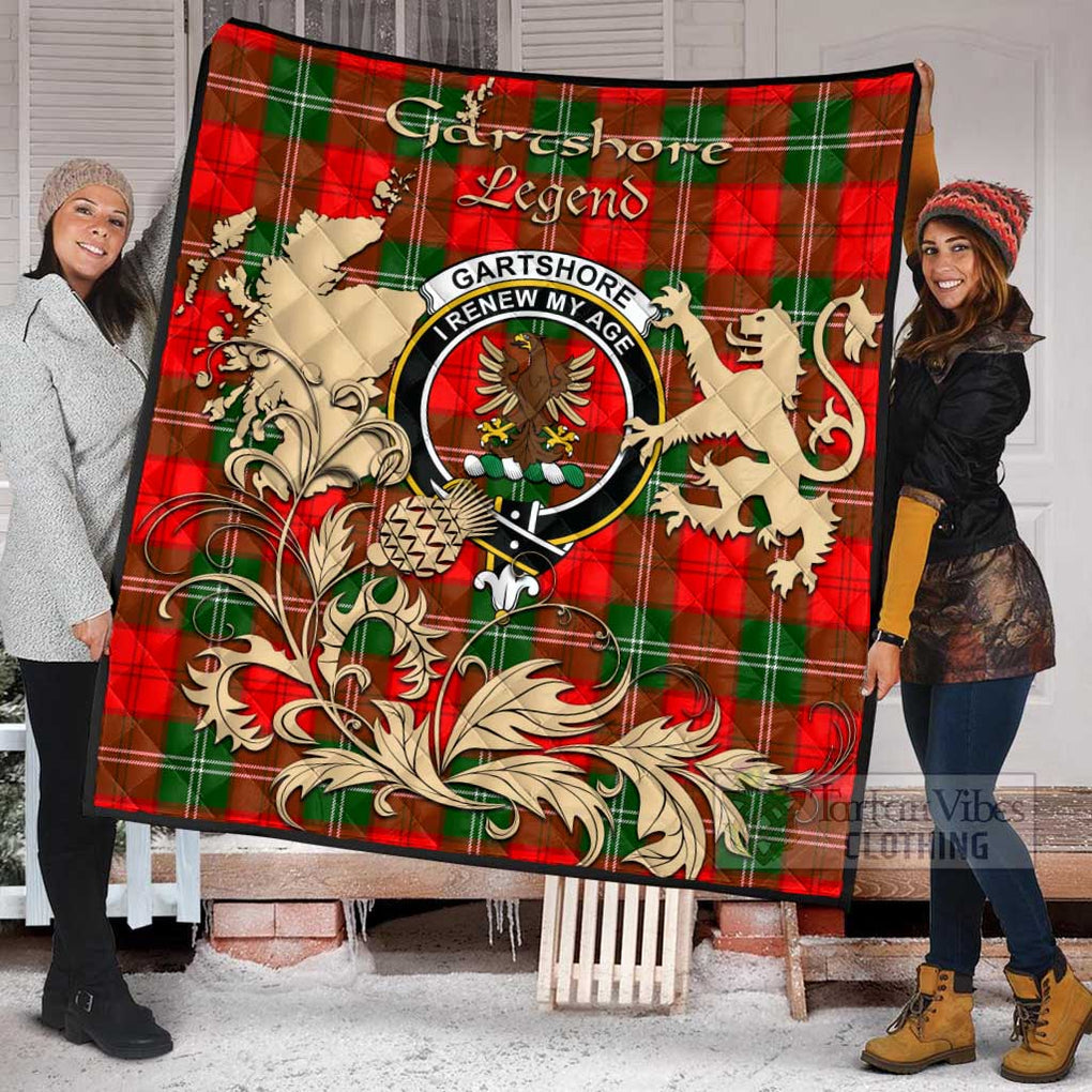 Tartan Vibes Clothing Gartshore Tartan Quilt with Family Crest and Scottish Symbol Style