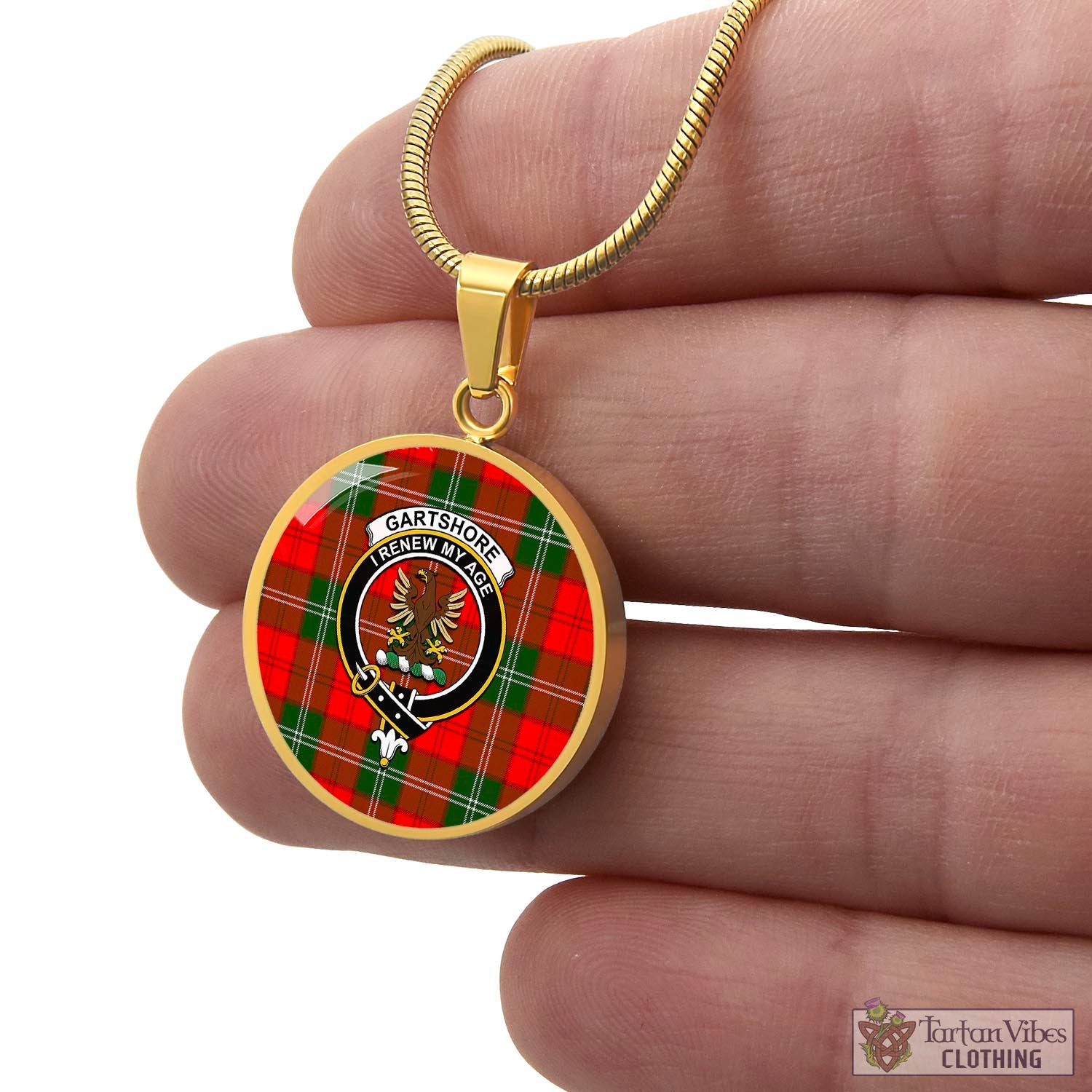 Gartshore Tartan Circle Necklace with Family Crest - Tartan Vibes Clothing