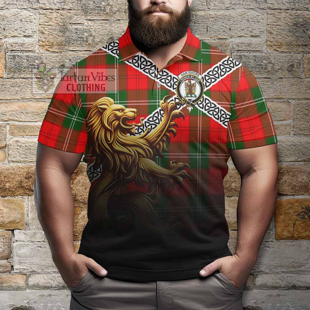 Gartshore Crest Tartan Polo Shirt with Golden Lion Emblem Celtic Style - Tartan Vibes Clothing