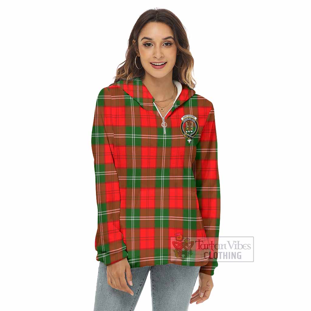 Gartshore Tartan Women's Borg Fleece Hoodie with Half Zip with Family Crest - Tartan Vibes Clothing