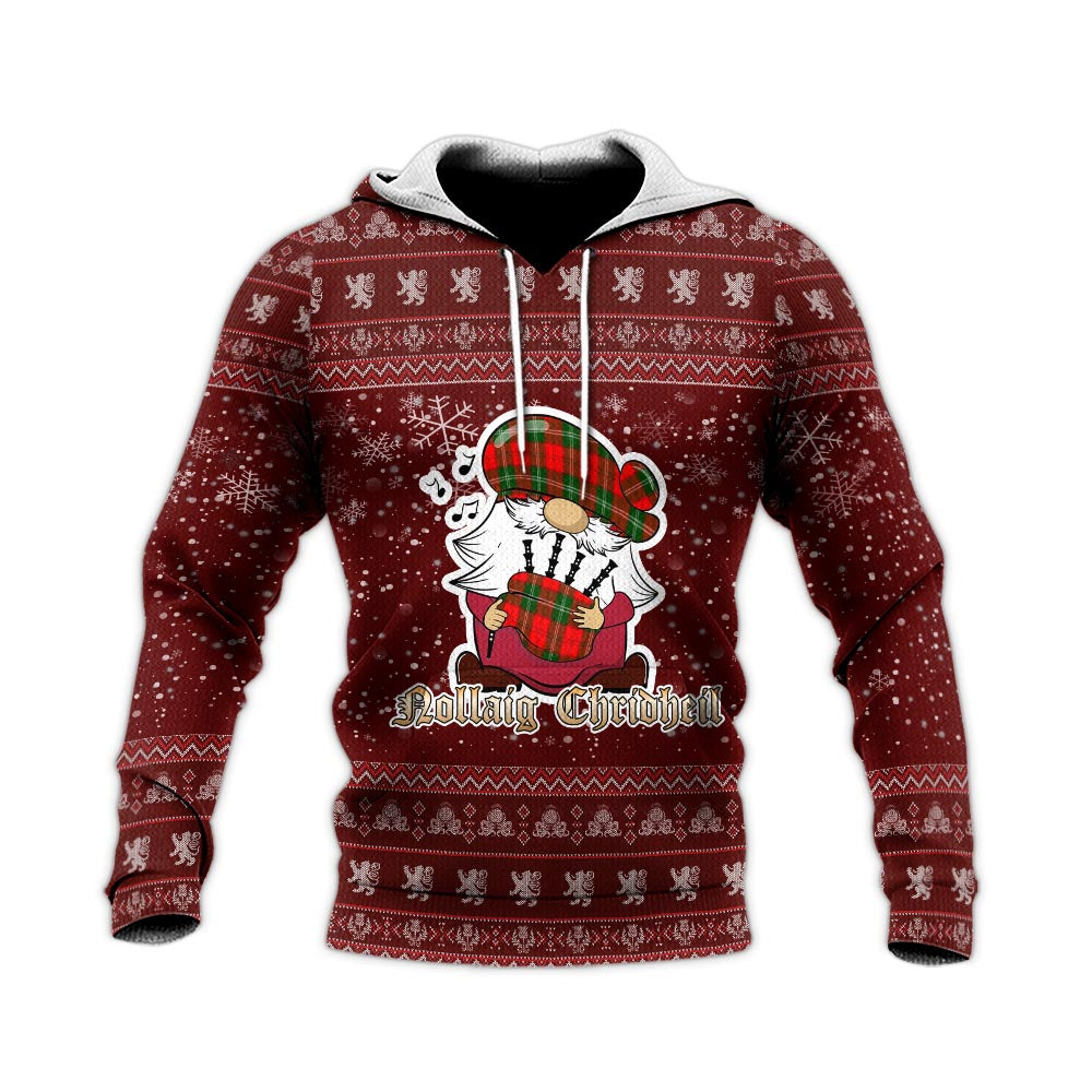 Gartshore Clan Christmas Knitted Hoodie with Funny Gnome Playing Bagpipes - Tartanvibesclothing