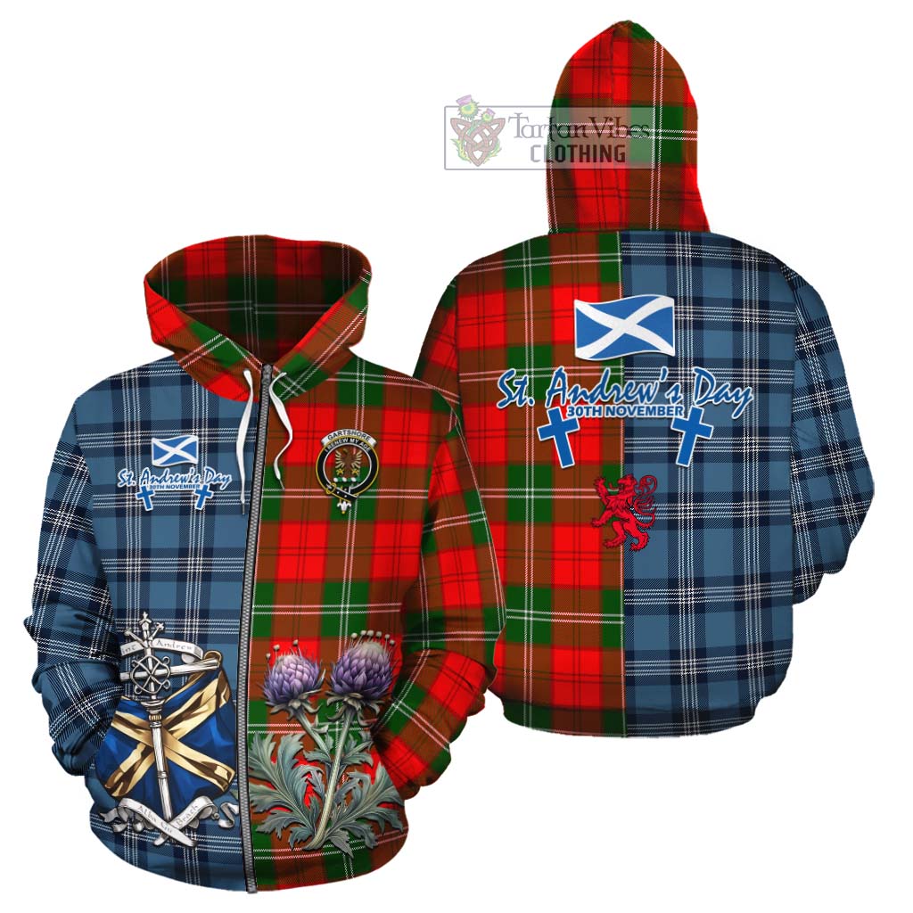 Gartshore Tartan Cotton Hoodie Happy St. Andrew's Day Half Tartan Style - Tartan Vibes Clothing