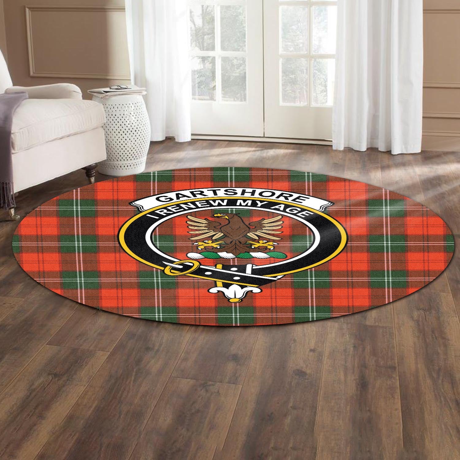 Gartshore Tartan Round Rug with Family Crest - Tartan Vibes Clothing