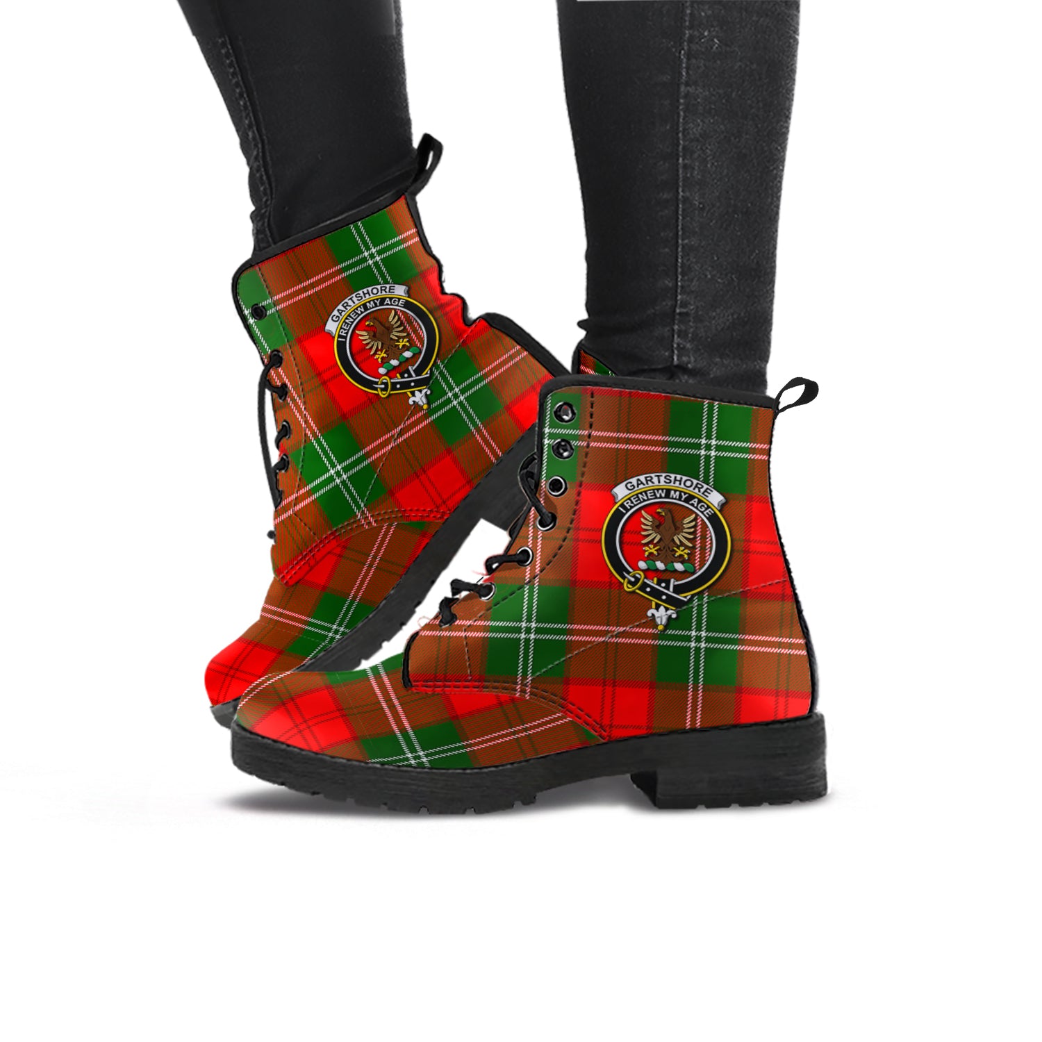 Gartshore Tartan Leather Boots with Family Crest - Tartan Vibes Clothing