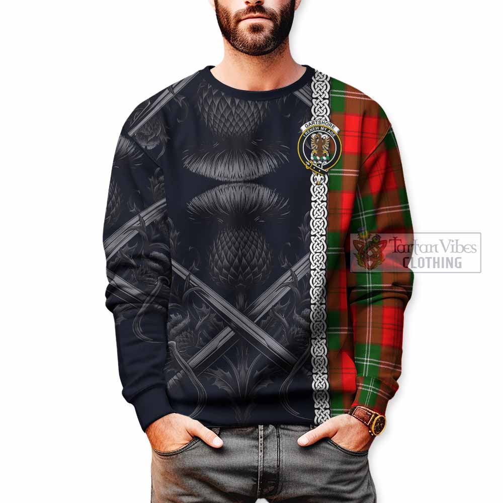 Gartshore Tartan Sweatshirt with Family Crest Cross Sword Thistle Celtic Vibes - Tartan Vibes Clothing