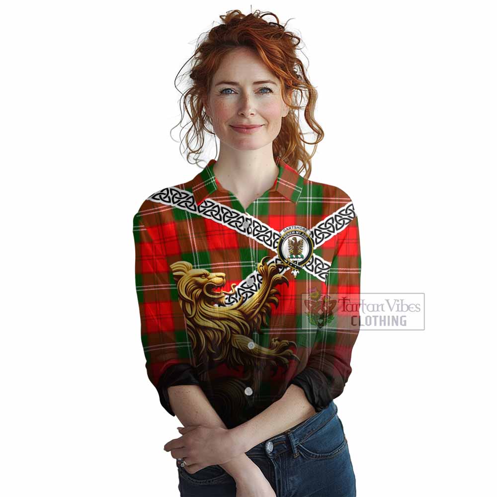 Gartshore Crest Tartan Women's Casual Shirt with Golden Lion Emblem Celtic Style - Tartan Vibes Clothing