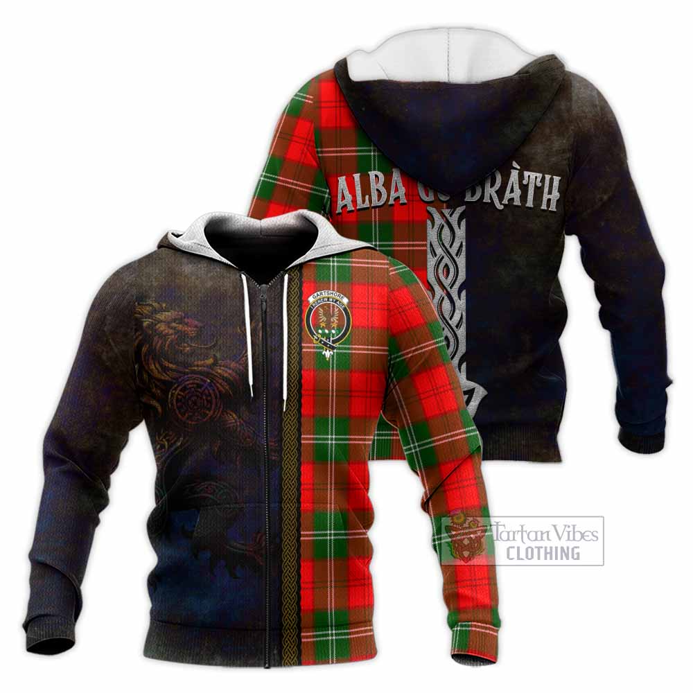 Gartshore Tartan Family Crest Knitted Hoodie Alba Gu Brath Be Brave Lion Ancient Style Unisex Knitted Zip Hoodie - Tartan Vibes Clothing