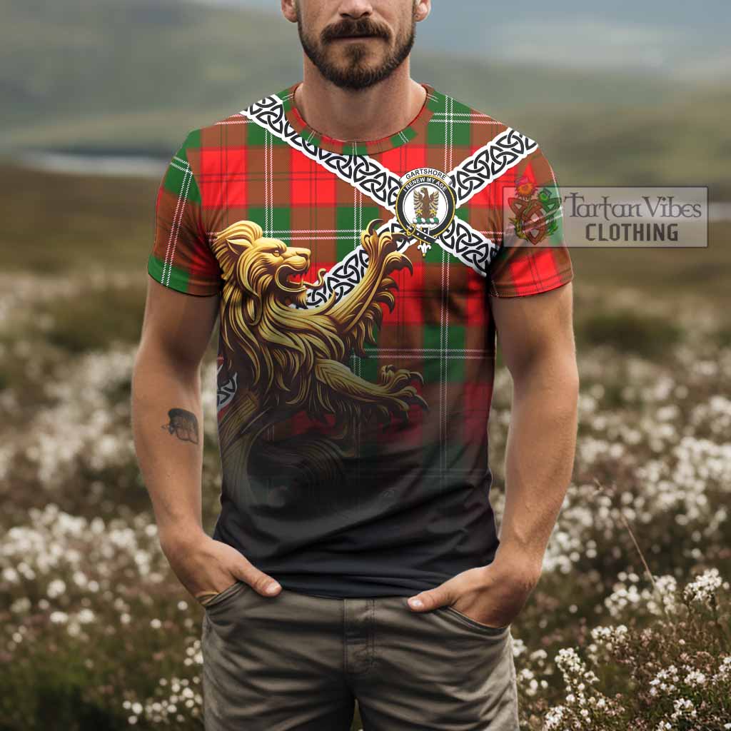 Tartan Vibes Clothing Gartshore Crest Tartan T-Shirt with Golden Lion Emblem Celtic Style