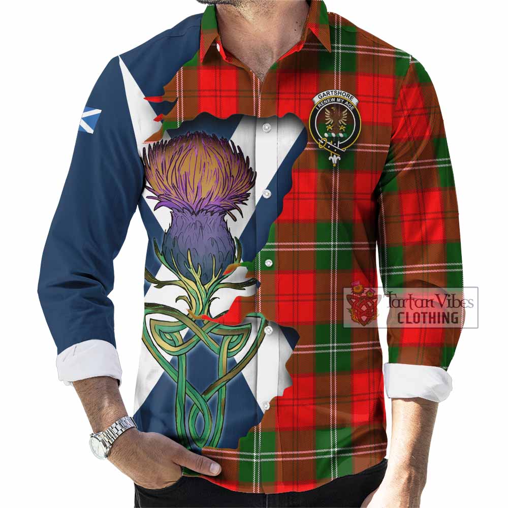 Tartan Vibes Clothing Gartshore Tartan Family Crest Long Sleeve Button Shirt Scottish Thistle Celtic Inspired