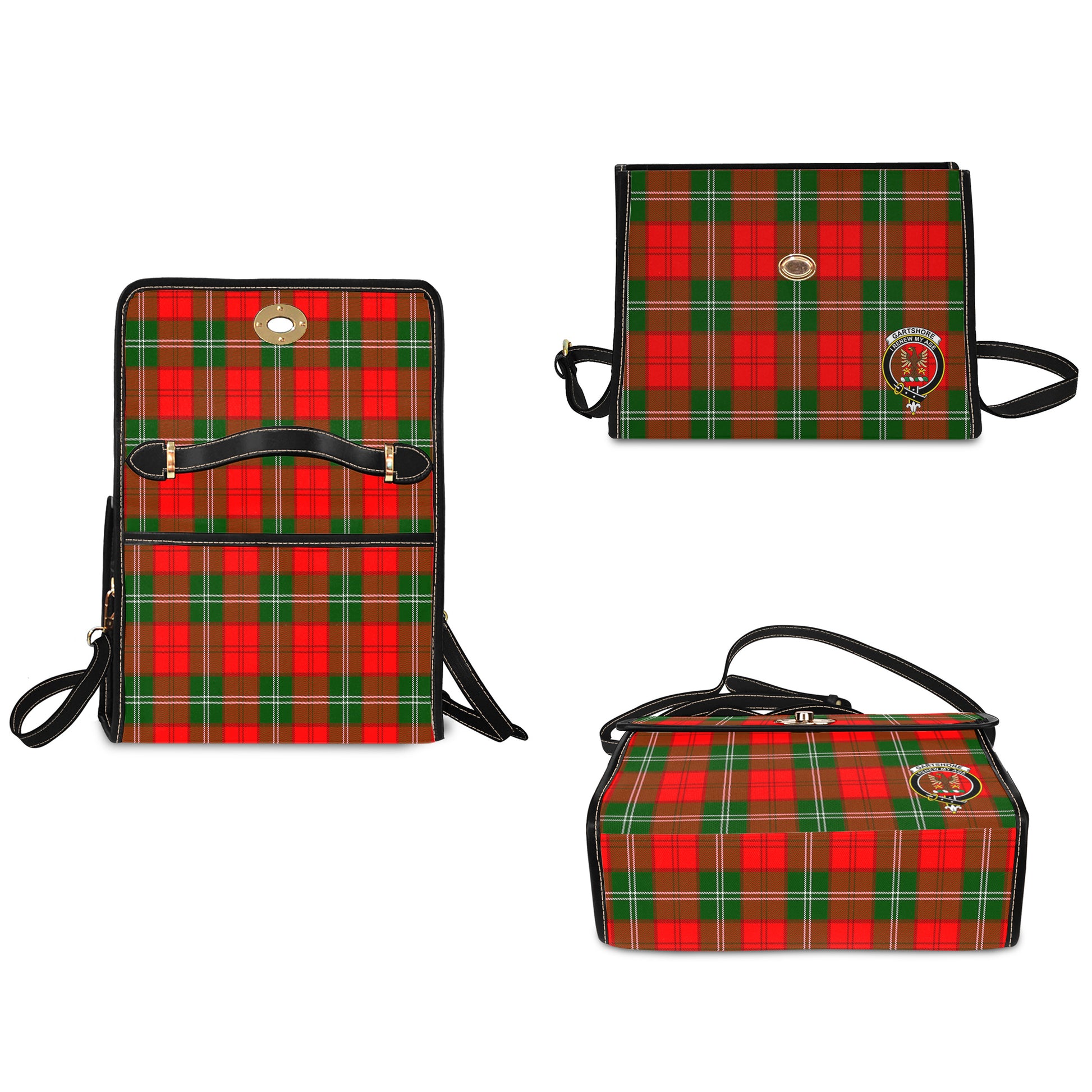 gartshore-tartan-leather-strap-waterproof-canvas-bag-with-family-crest