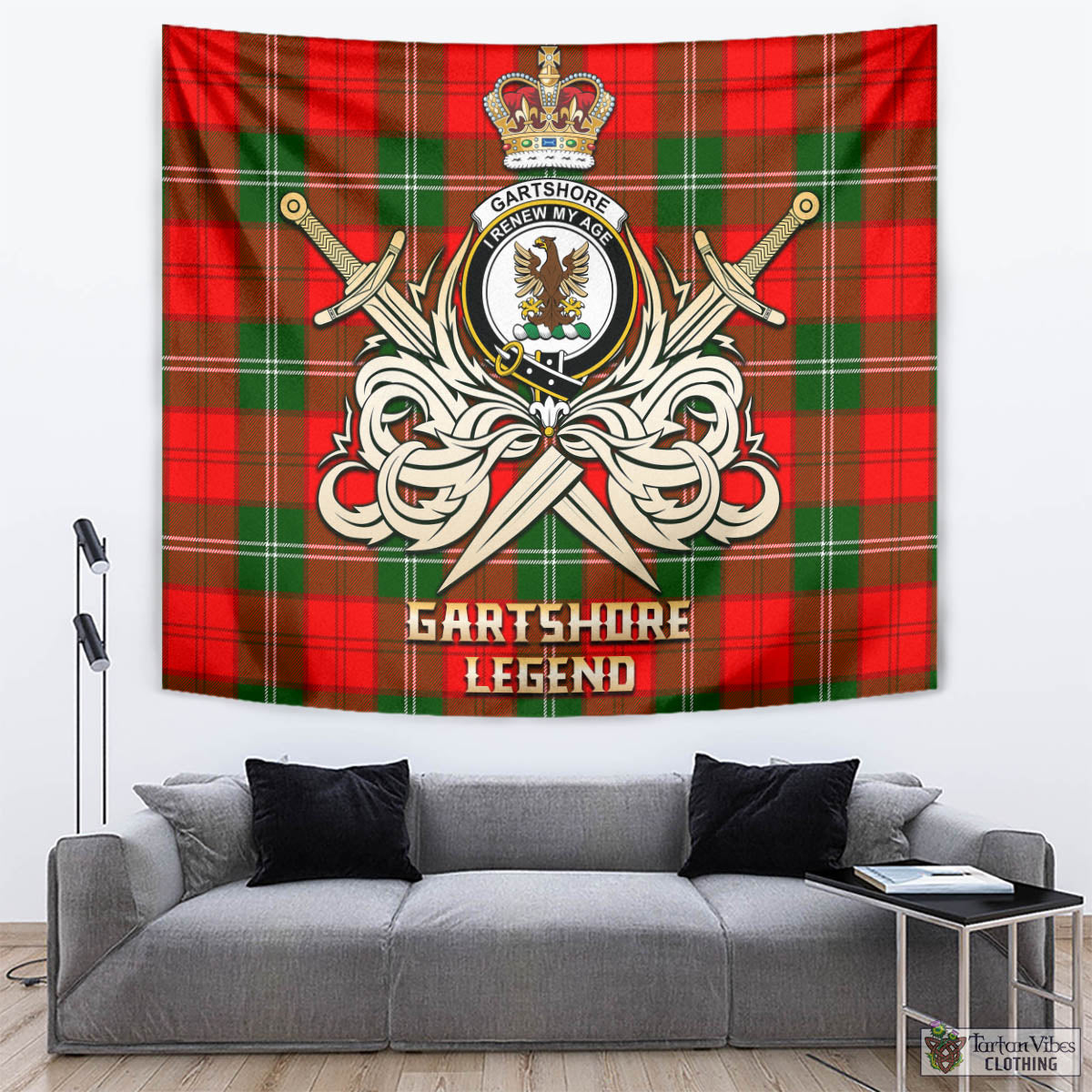 Gartshore Tartan Tapestry with Clan Crest and the Golden Sword of Courageous Legacy - Tartan Vibes Clothing