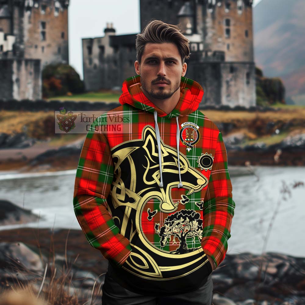 Gartshore Tartan Cotton Hoodie with Family Crest Celtic Wolf Style - Tartan Vibes Clothing