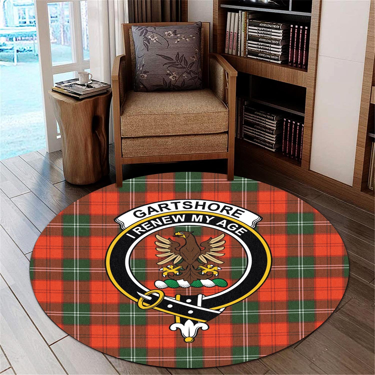 Gartshore Tartan Round Rug with Family Crest - Tartan Vibes Clothing
