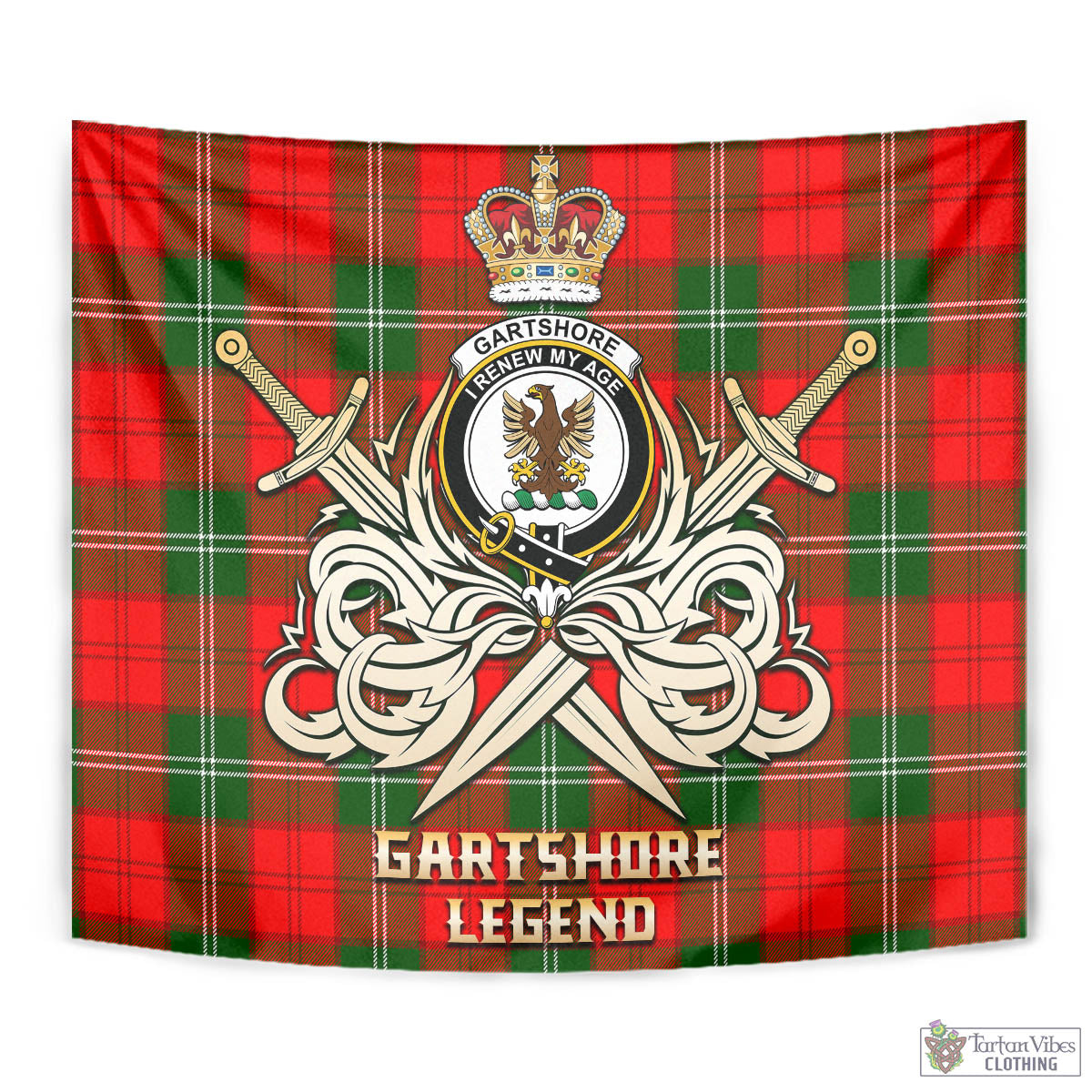 Gartshore Tartan Tapestry with Clan Crest and the Golden Sword of Courageous Legacy - Tartan Vibes Clothing