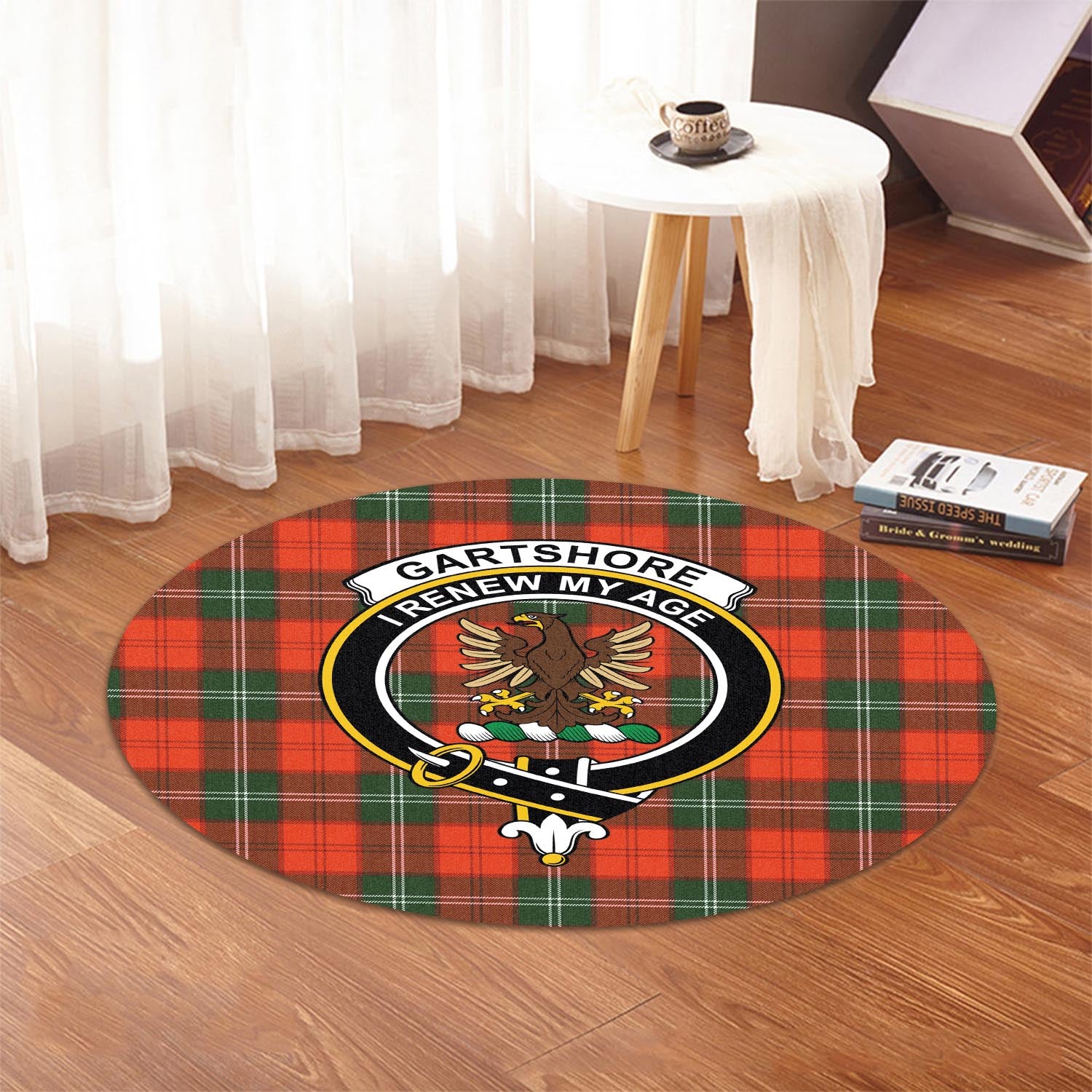Gartshore Tartan Round Rug with Family Crest - Tartan Vibes Clothing