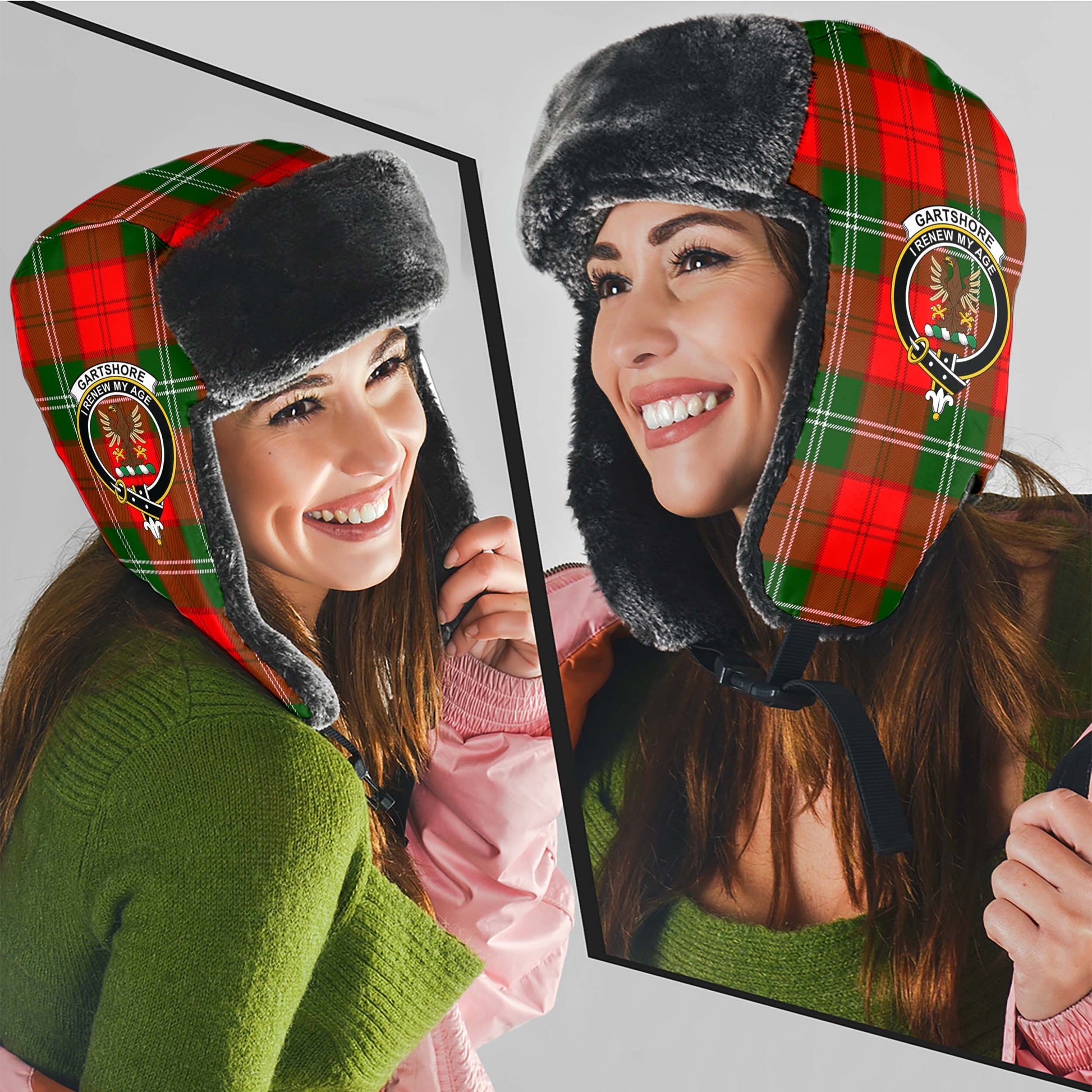 Gartshore Tartan Winter Trapper Hat with Family Crest - Tartan Vibes Clothing