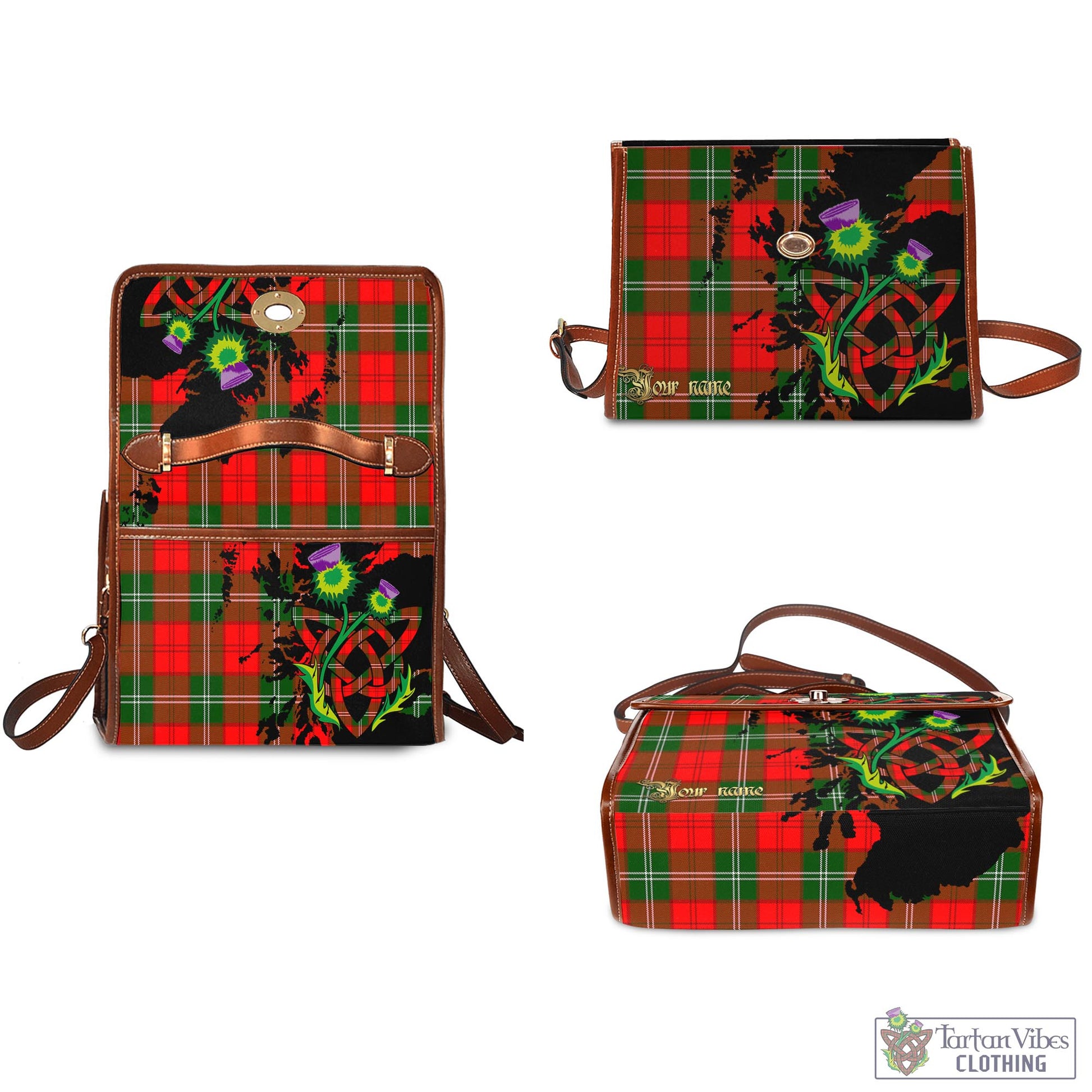 Tartan Vibes Clothing Gartshore Tartan Waterproof Canvas Bag with Scotland Map and Thistle Celtic Accents