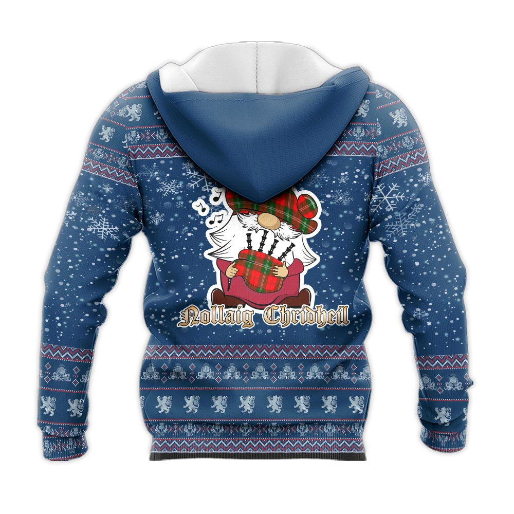 Gartshore Clan Christmas Knitted Hoodie with Funny Gnome Playing Bagpipes - Tartanvibesclothing