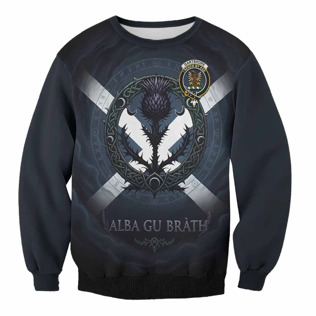 Gartshore Clan Crest Sweatshirt with Celtic Knot Thistle and Saltire