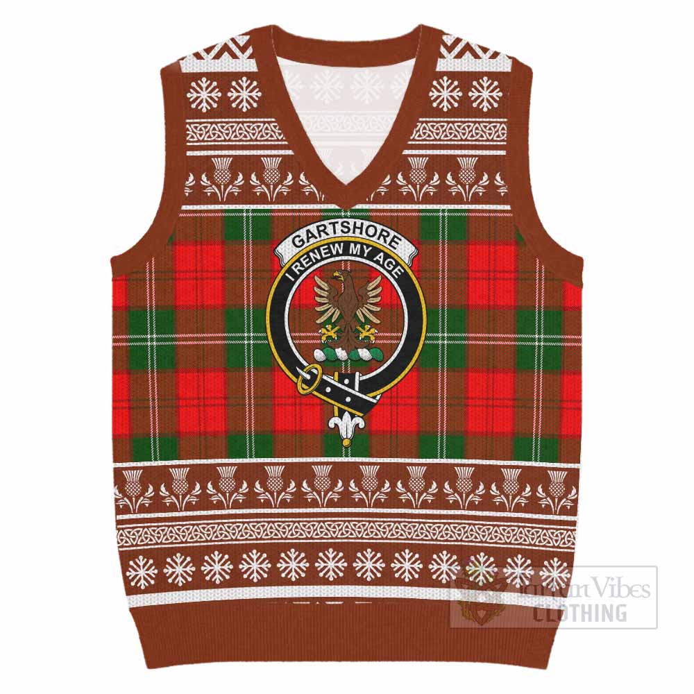 Gartshore Clan Tartan Christmas Knitted V-Neck Vest with Family Crest - Tartan Vibes Clothing