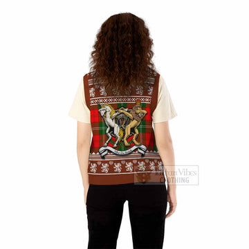 Gartshore Clan Tartan Crest Christmas Knitted V-Neck Vest Coat of Arms Funny Style