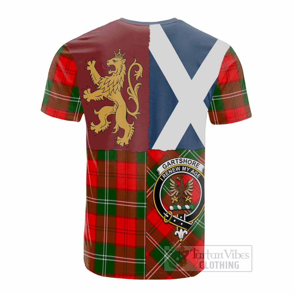 Gartshore Crest Tartan Cotton T-shirt with Lion Rampant Saltire Style - Tartan Vibes Clothing