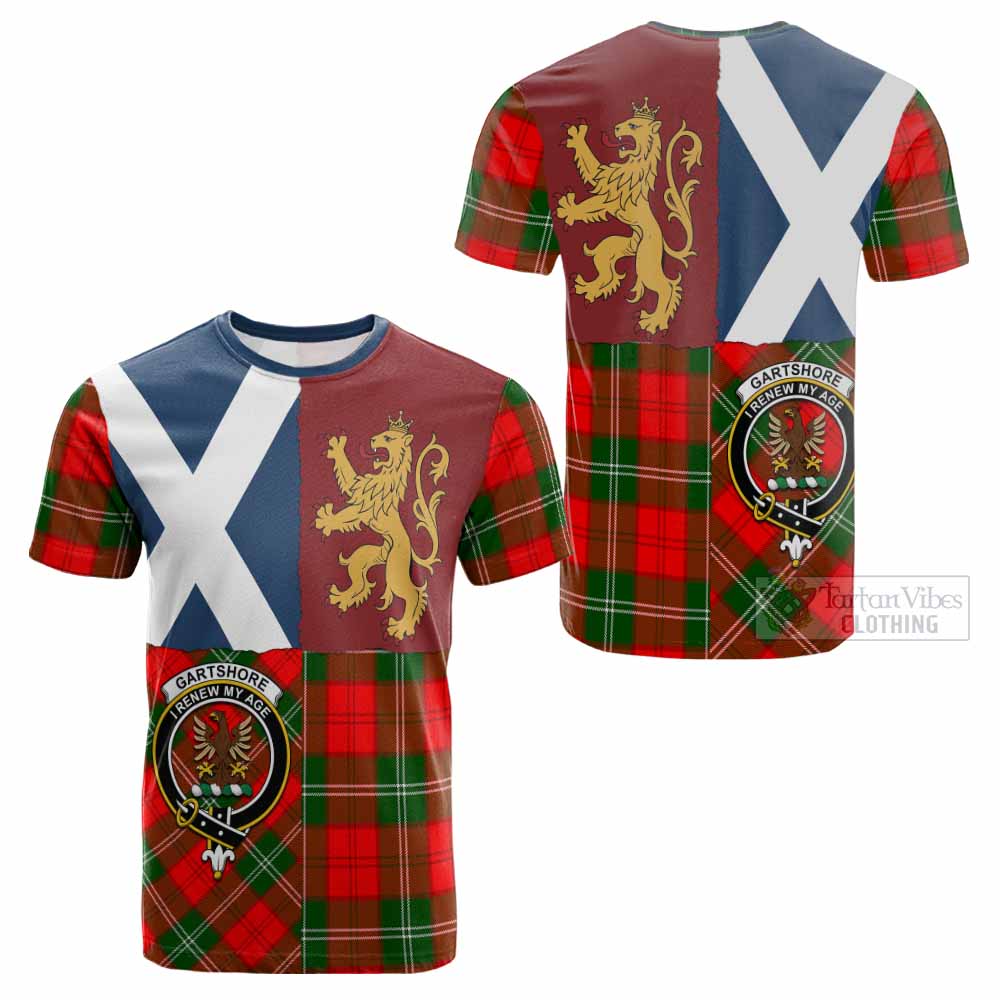 Gartshore Crest Tartan Cotton T-shirt with Lion Rampant Saltire Style - Tartan Vibes Clothing