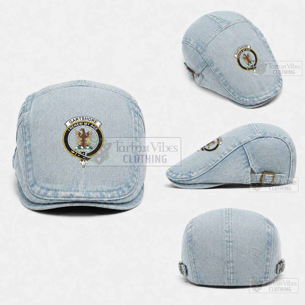 Gartshore Scottish Clan Crest Washed Flat Cap - Unisex Jeff Cap One Size (Adjustable) Light Blue - Tartan Vibes Clothing